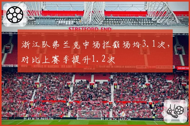 浙江队弗兰克中场拦截场均3.1次,对比上赛季提升1.2次